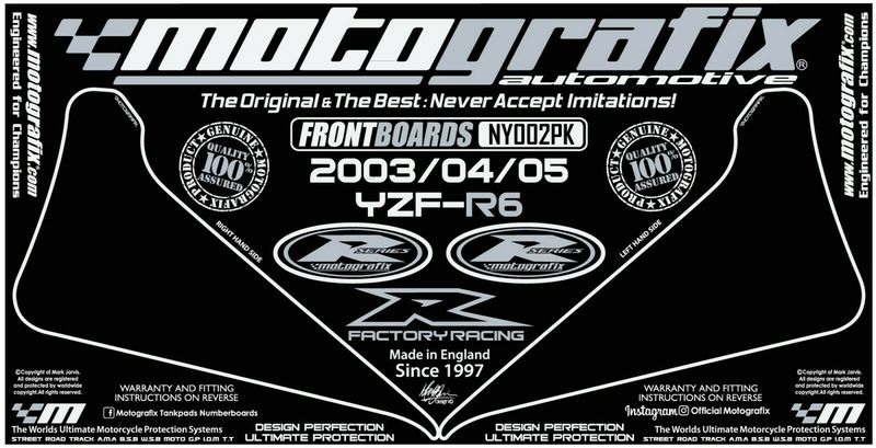 MOTOGRAFIX FRONT BODY PAD YAMAHA YZF-R6(02-05)Pure Black with Metallic Silver NY002PK